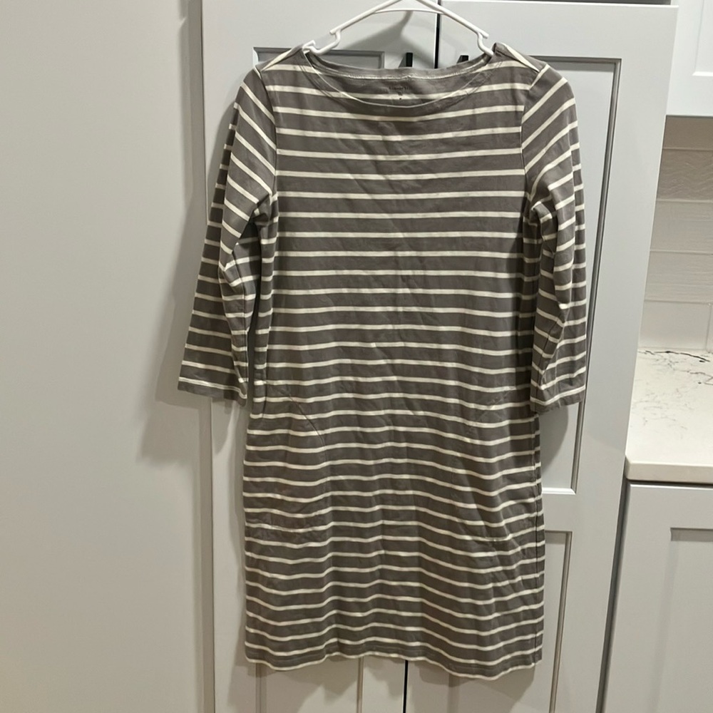 Garnet Hill Women’s Gray White Striped 100% Cotton Long Sleeve Midi Dress